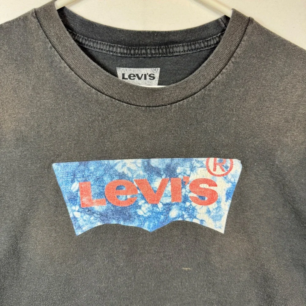 Levi's Graphic Tee Distressed Logo Print Casual Black T-Shirt Sz‎ Large Y2K